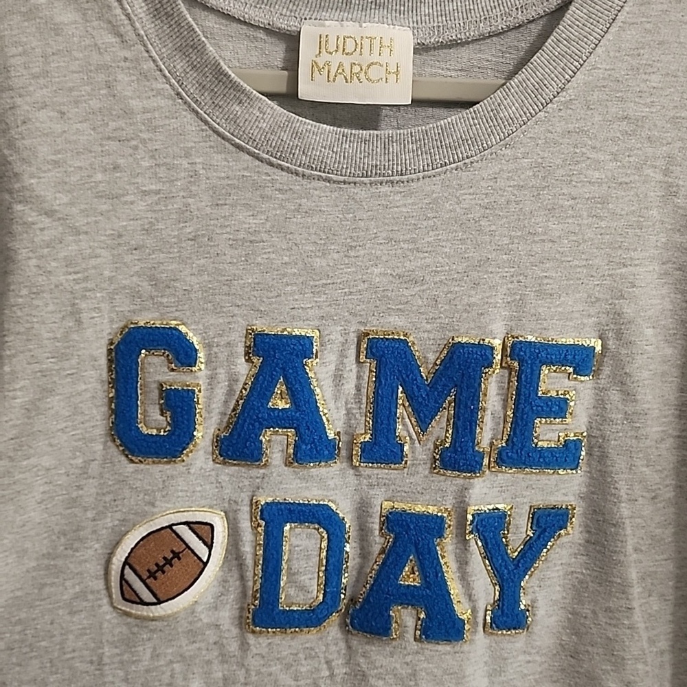 Judith March Blue Gold Gray Football Game Day Shirt Oversized Tee Size M/L